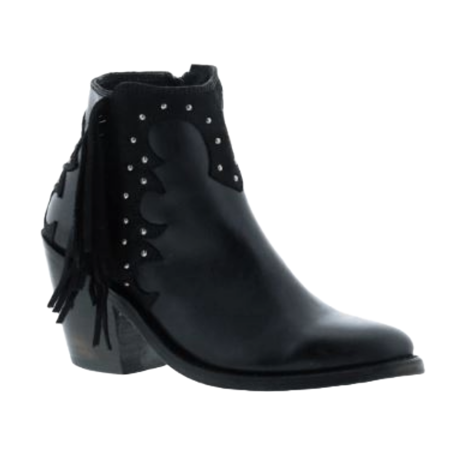 Liberty Black Ladies Mossil Fringe & Studs Black Ankle Booties LB-712377