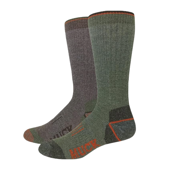Muck Boot Men's Green & Brown Mid Calf Boot Socks 2/72940-3504 - 2 Pack