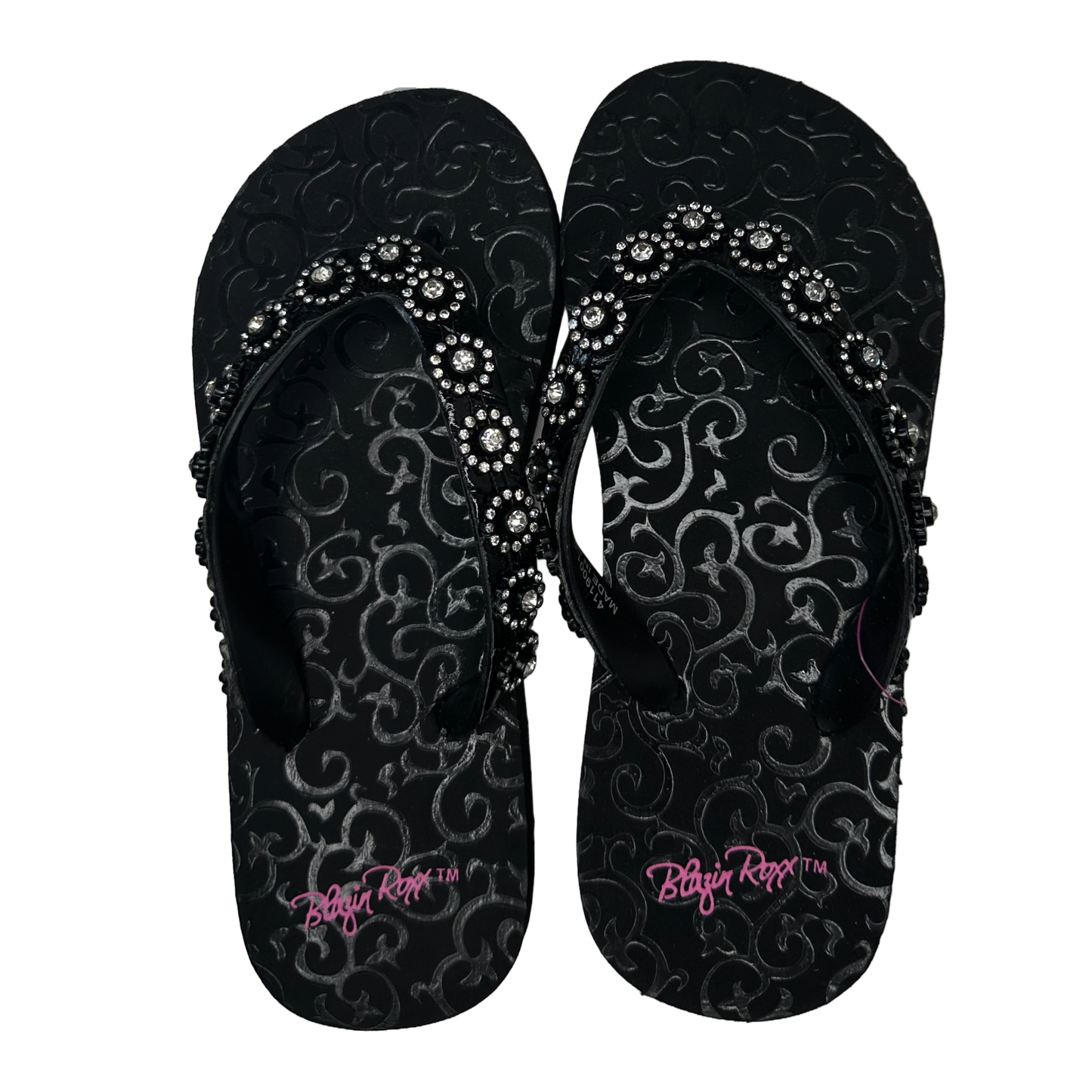 Blazin Roxx Ladies Black Studded Diamond Flip Flop Sandals 4119001