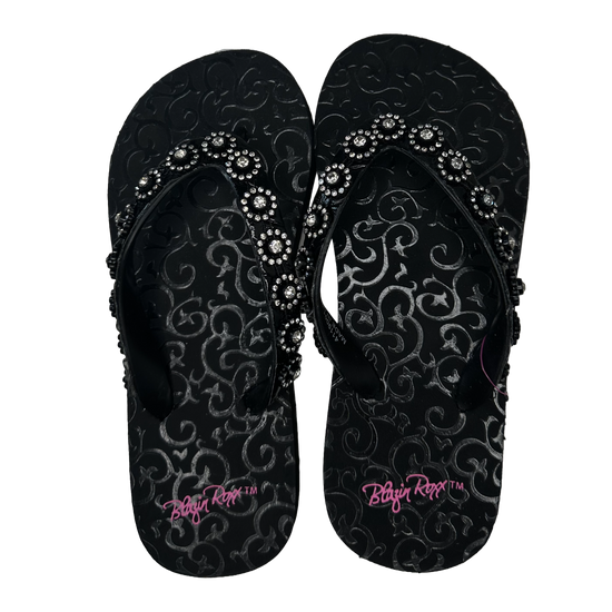 Blazin Roxx Ladies Black Studded Diamond Flip Flop Sandals 4119001