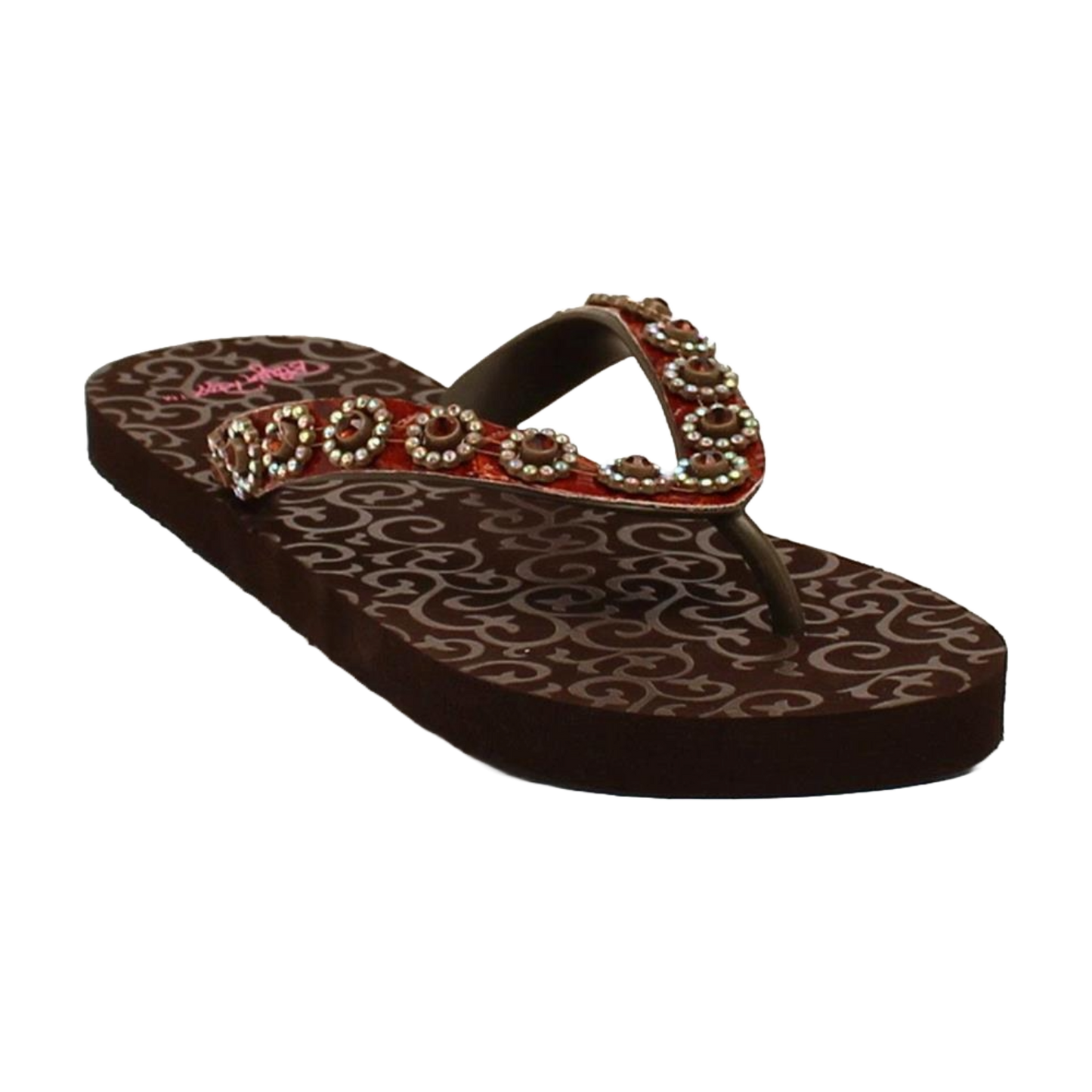 Blazin Roxx Ladies Brown Studded Diamond Flip Flop Sandals 4119002-5