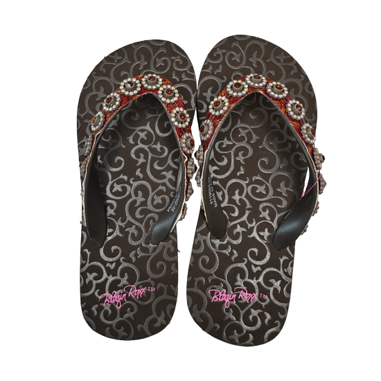 Blazin Roxx Ladies Brown Studded Diamond Flip Flop Sandals 4119002