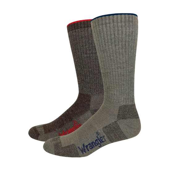 Wrangler Men's Wool Blend Brown 2 Pair Pack Work Socks 73048-6000