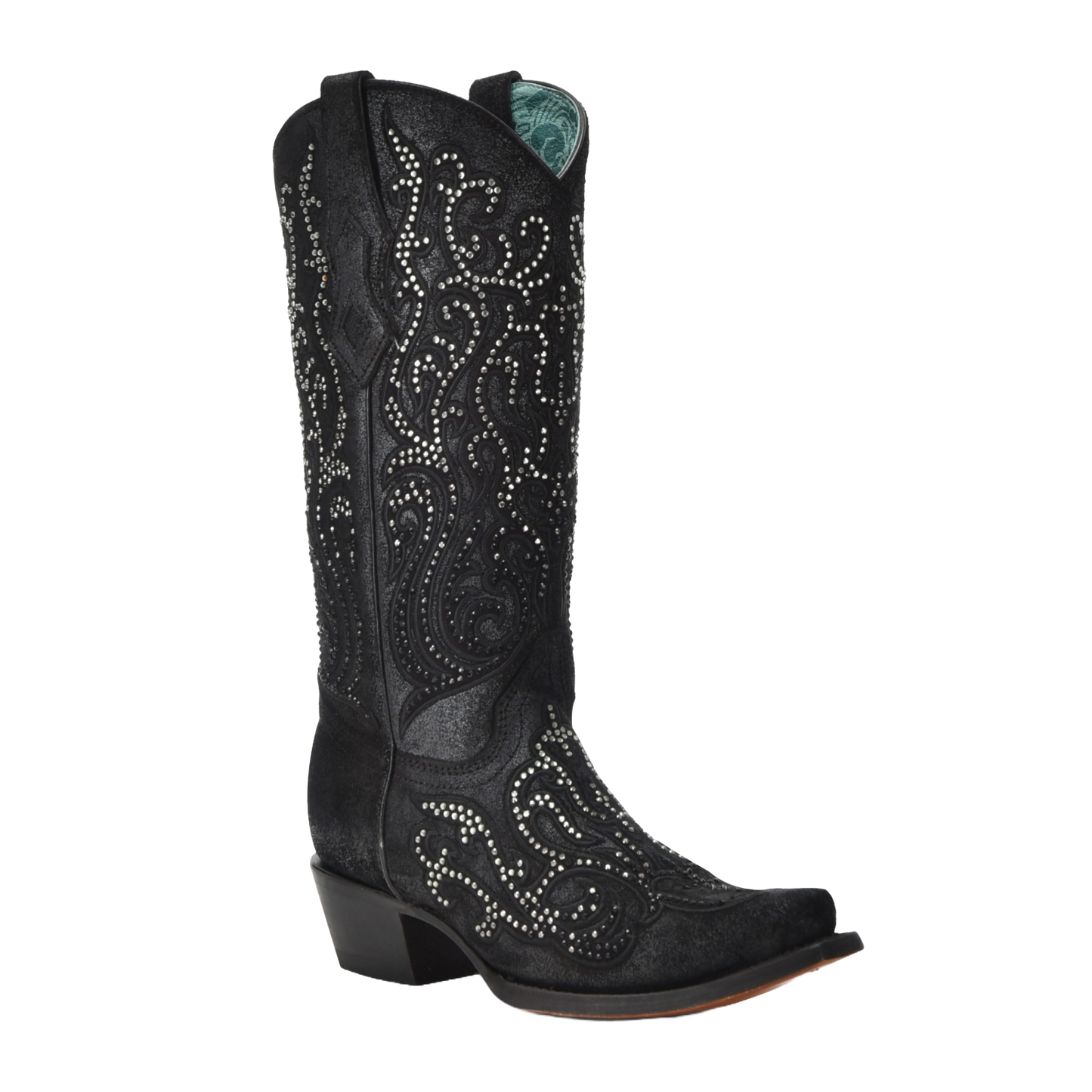 Corral Ladies Embroidery & Crystals Black Western Boots C4100