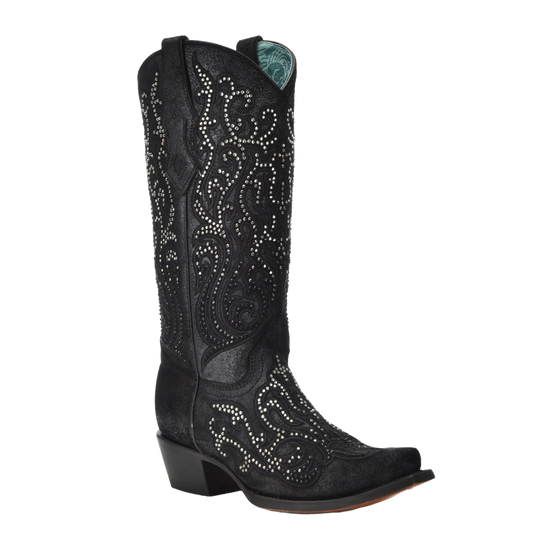 Corral Ladies Embroidery & Crystals Black Western Boots C4100