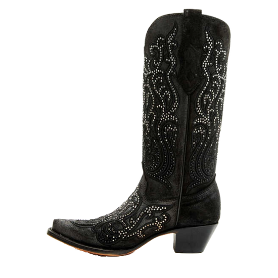 Corral Ladies Embroidery & Crystals Black Western Boots C4100