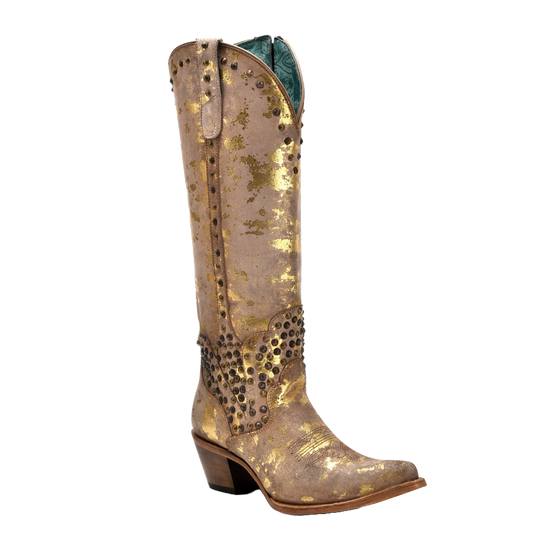 Corral Ladies Sand-Gold Touches Pointed Toe Zipper Tall Boots C4135