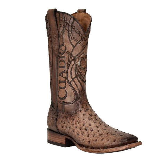 Cuadra Men's Lugan Brown Ostrich Embroidered Square Toe Boots CU744