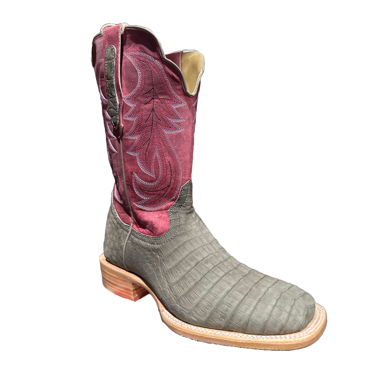 R.Watson Men's Nubuck Charcoal Caiman Belly & Rosa Goat Western Boots RW2008-2