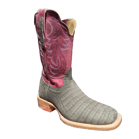 R.Watson Men's Nubuck Charcoal Caiman Belly & Rosa Goat Western Boots RW2008-2