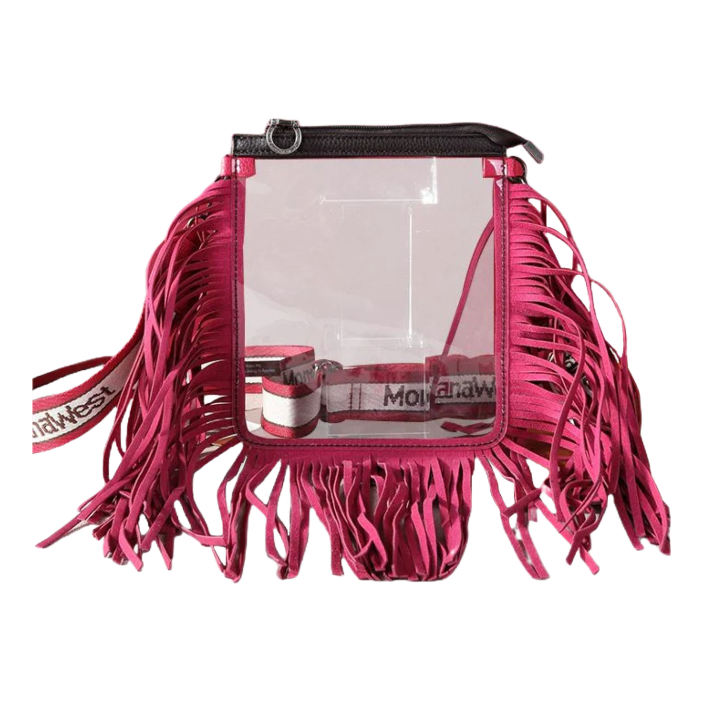 Montana West Ladies Fringe Clear Hot Pink Stadium Crossbody Bag MW906-A192HPK