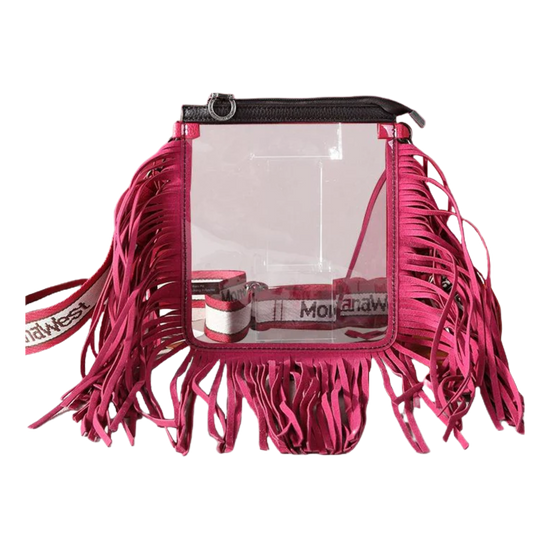 Montana West Western Fringe Clear Stadium Crossbody Bag Hot Pink