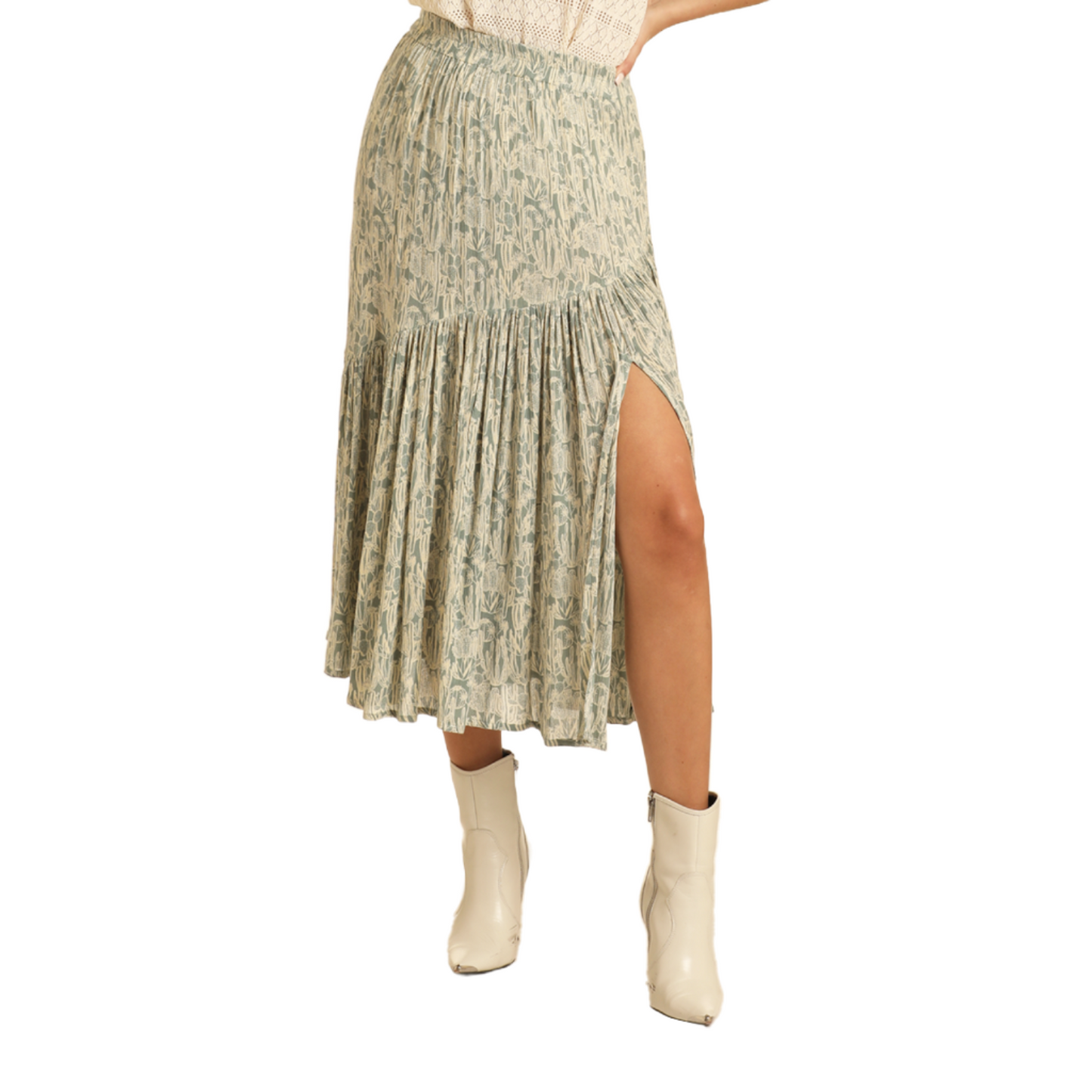 Rock & Roll Denim Ladies Cactus Print Jade Midi Skirt BW69B03896