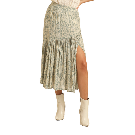 Rock & Roll Denim Ladies Cactus Print Jade Midi Skirt BW69B03896