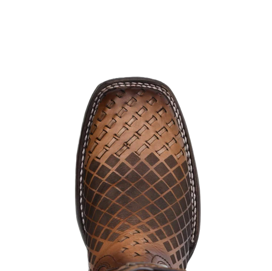 Cuadra Men's Engraved Honey Woven Square Toe Leather Boots CU500