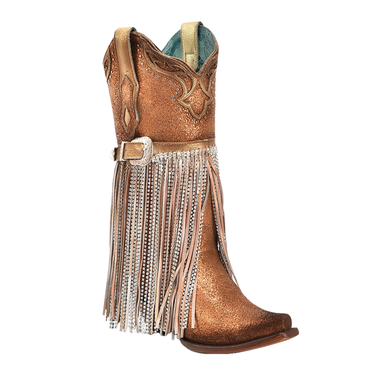 Corral Ladies Overlay Bronze Metallic Harness Fringe Leather Boots A4537