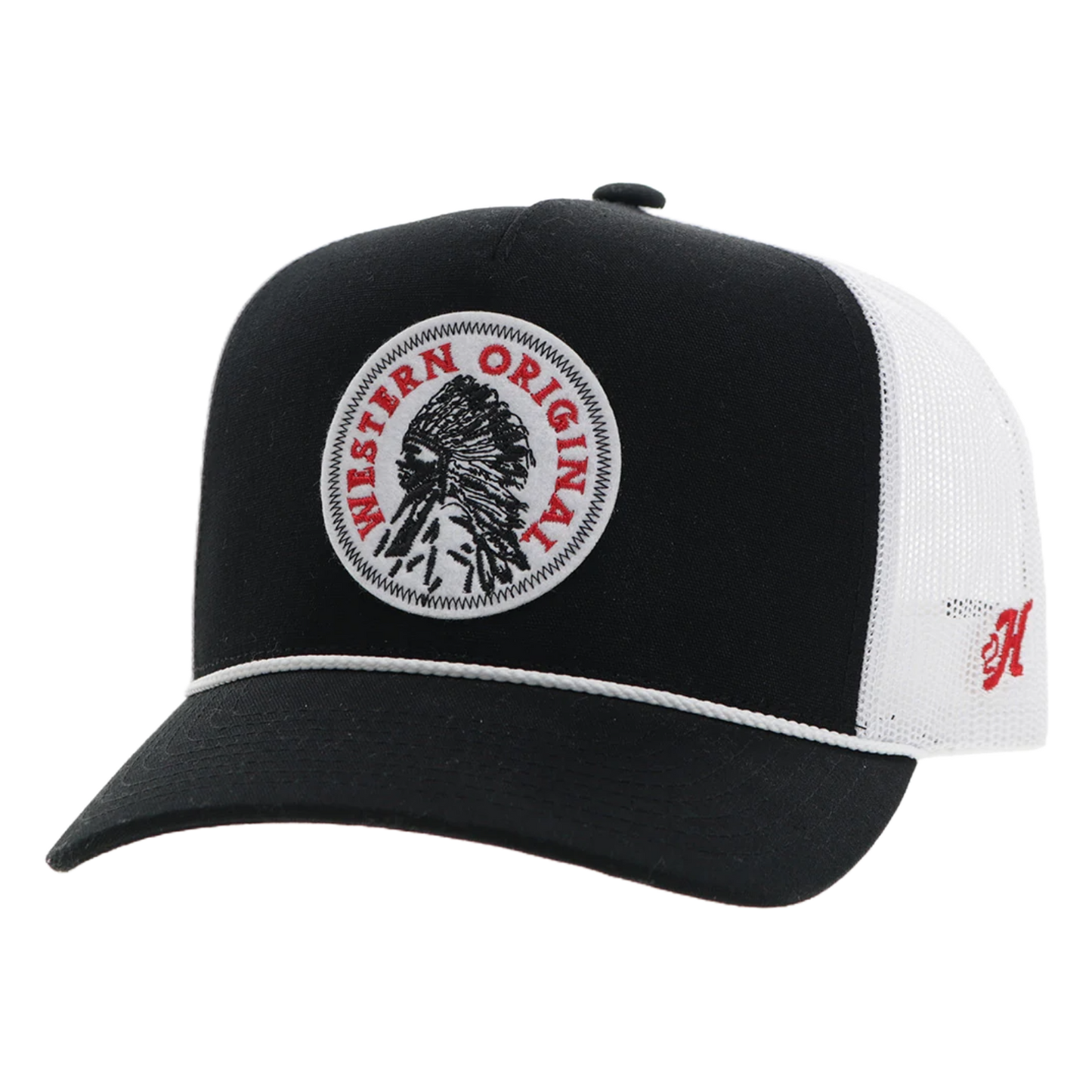 Hooey "Quanah" Circle Patch Red & White 5-Panel Black Trucker Cap 2426T-BKWH