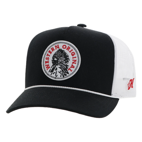 Hooey "Quanah" Circle Patch Red & White 5-Panel Black Trucker Cap 2426T-BKWH