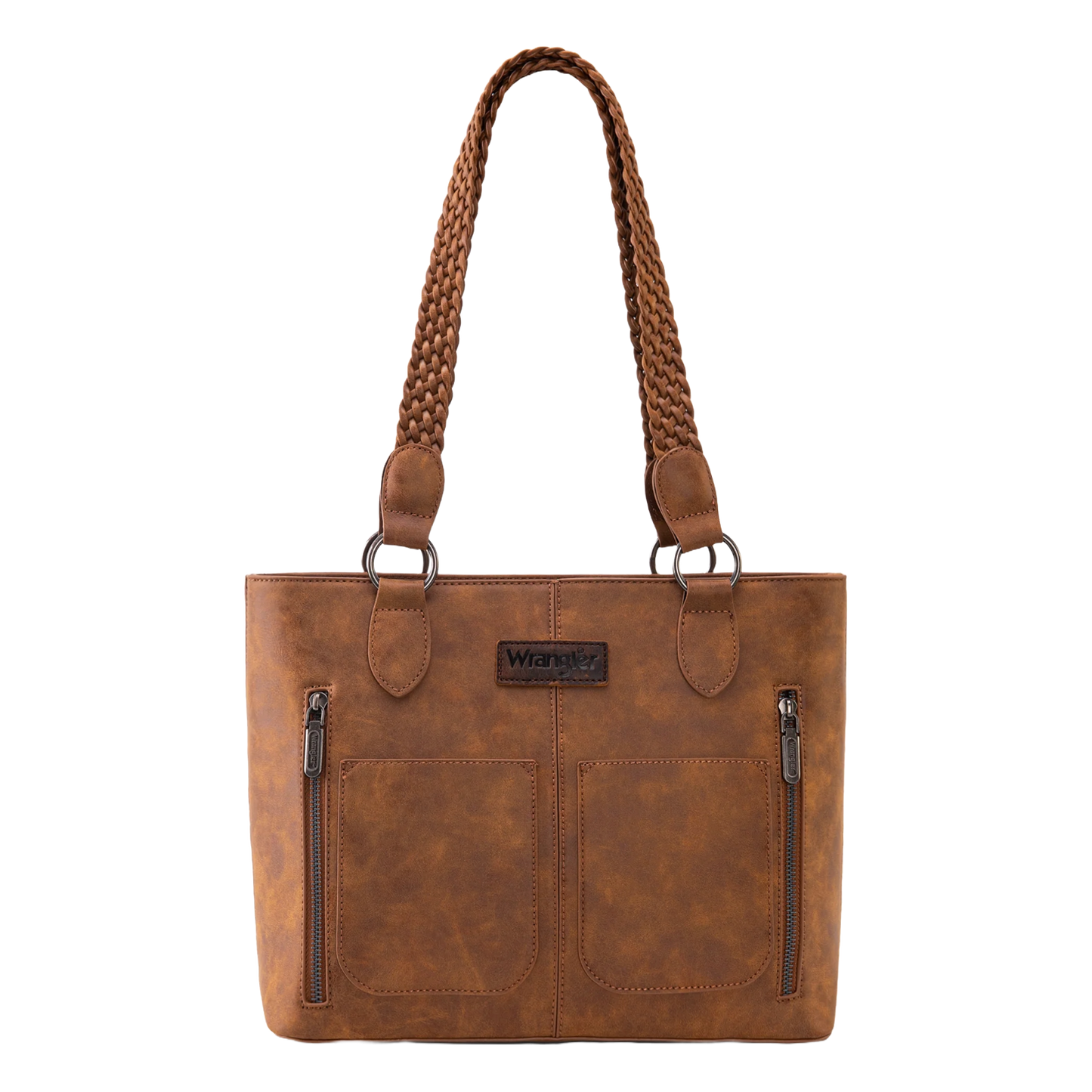 Wrangler Ladies Braided Detail Multi Pockets Concealed Carry Brown Tote Bag WG78-G8317BR