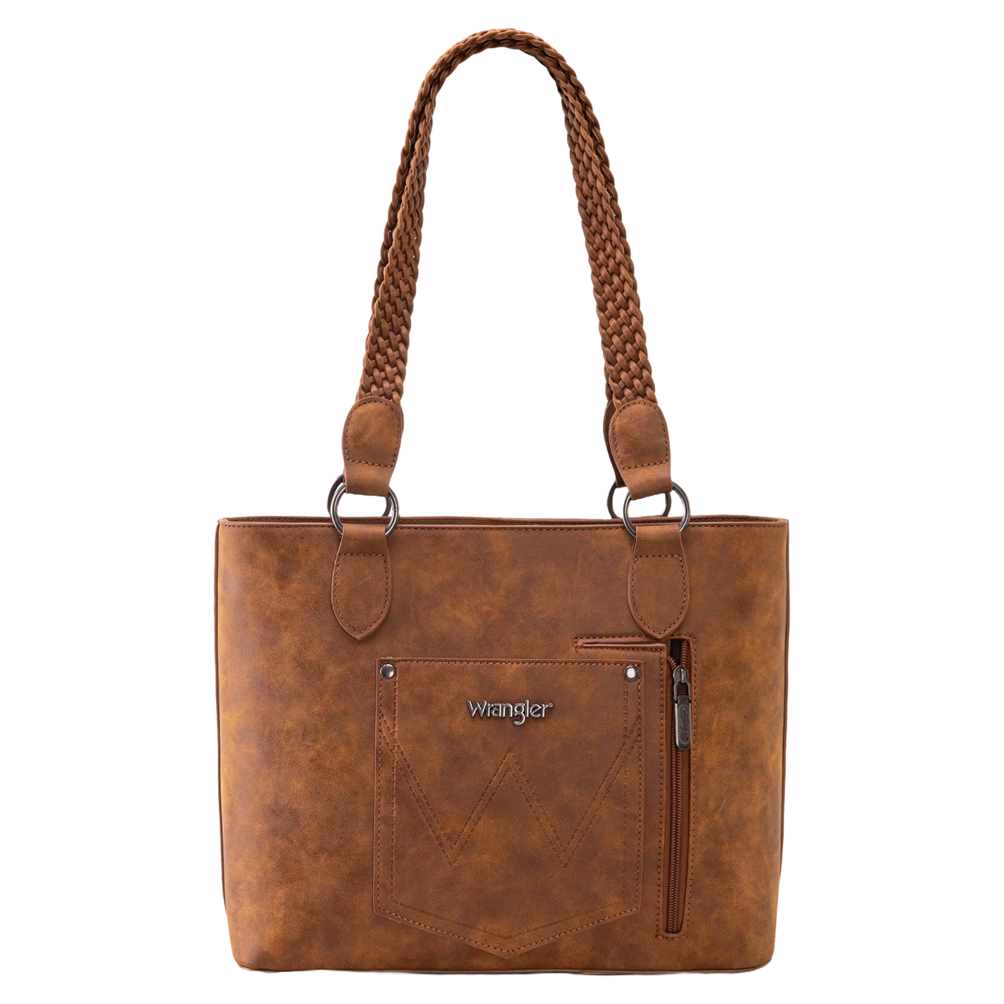 Wrangler Ladies Braided Detail Multi Pockets Concealed Carry Brown Tote Bag WG78-G8317BR