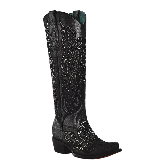Corral Ladies Crystals Overlay Black Tall Western Boots C4097