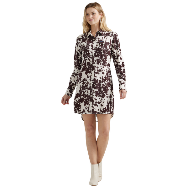 Wrangler Women's Americana Cow Print Western Snap Shirt Dress 11235666
