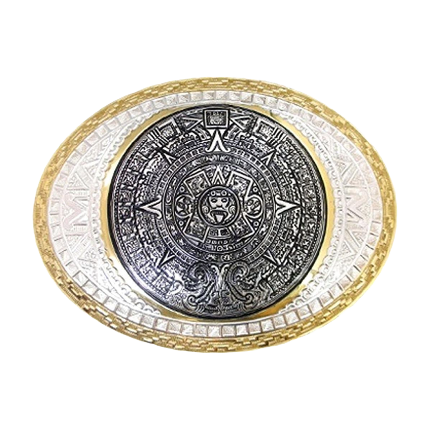 Crumrine Aztec Silver & Bronze Western Belt Buckle C01617