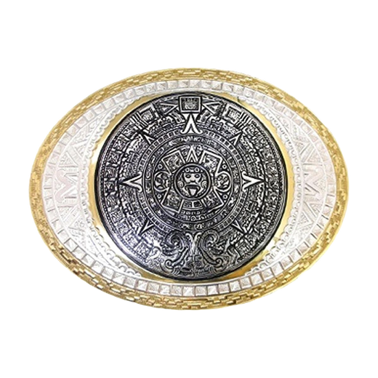 Crumrine Aztec Silver & Bronze Western Belt Buckle C01617