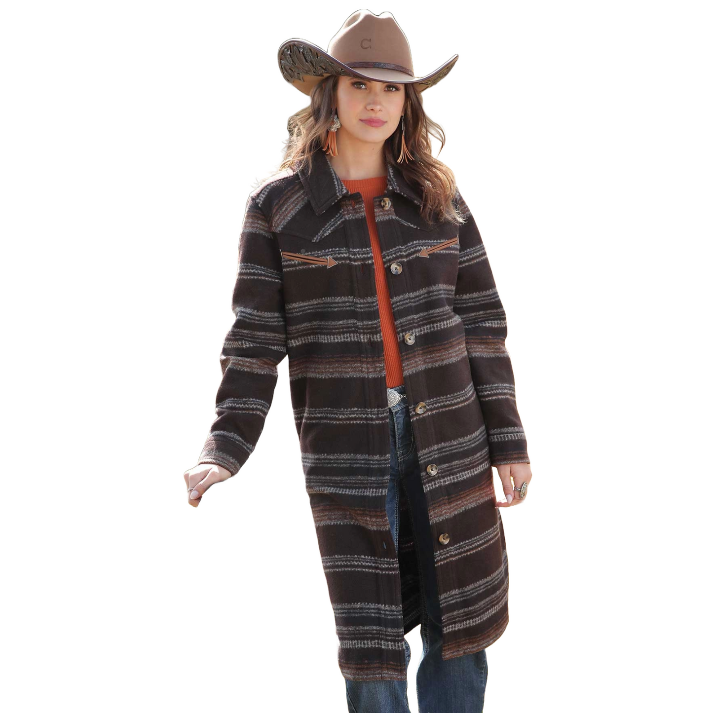 Cruel Denim Ladies Aztec Printed Brown Multi Colored Knitted Sweater Duster CWJ7454002