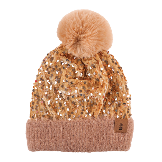 Simply Southern Ladies Sequin Gold Beanie 0224-BEANIE-SQN-GOLD