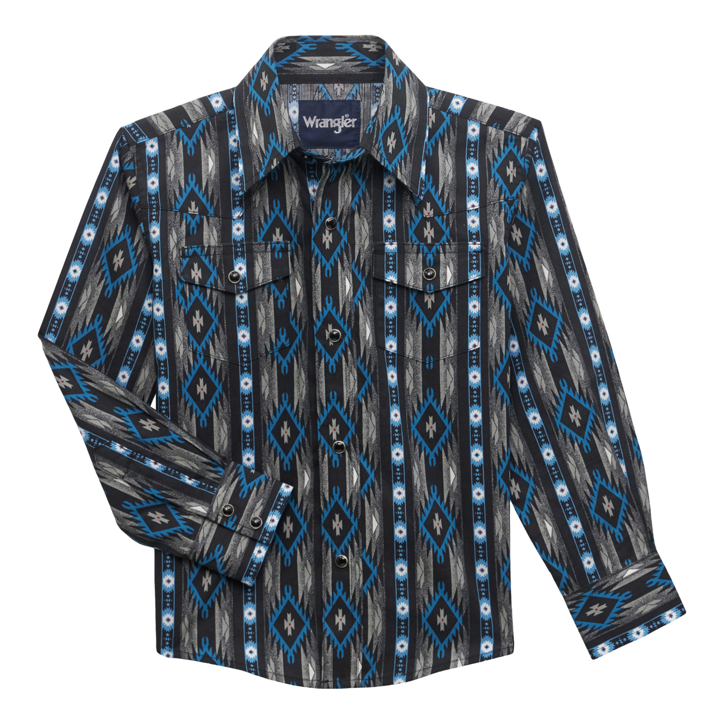 Wrangler Boy's Checotah Aztec Black Snap Button Down Shirt 112356535