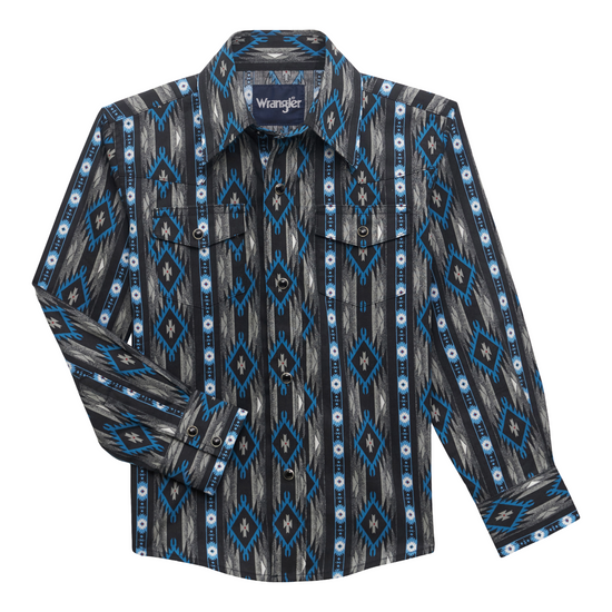 Wrangler Boy's Checotah Aztec Black Snap Button Down Shirt 112356535