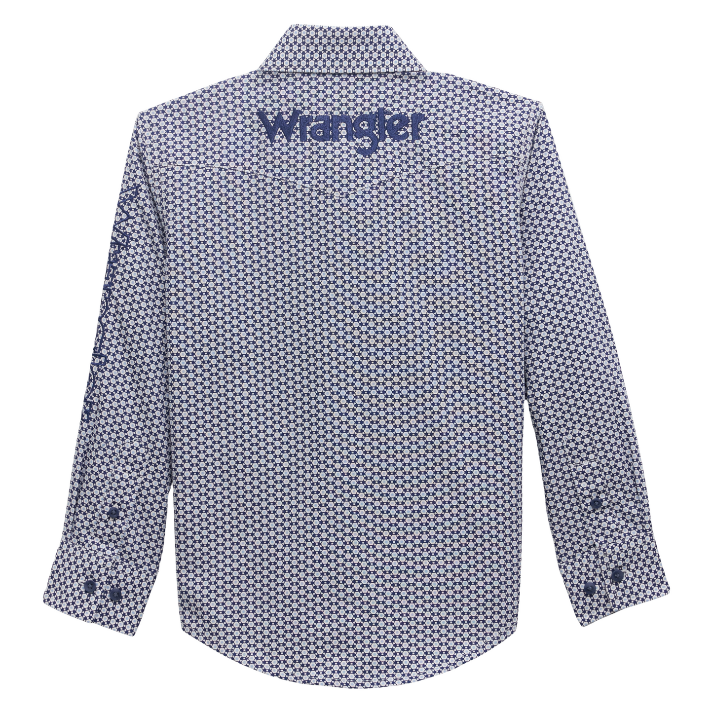 Wrangler Boy's Checotah Blue Geometric Button Down Western Shirt 112356519