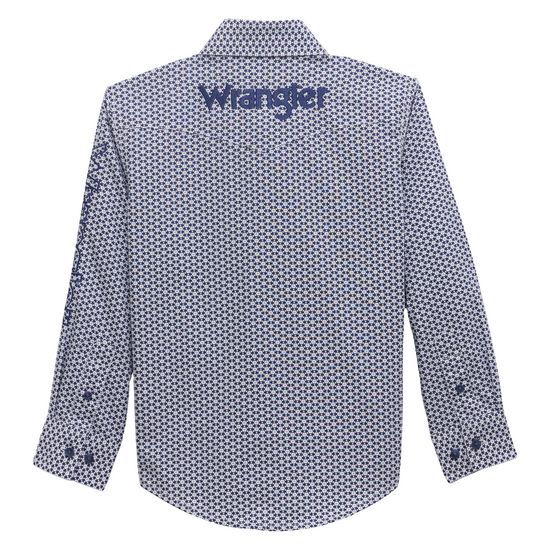Wrangler Boy's Checotah Blue Geometric Button Down Western Shirt 112356519