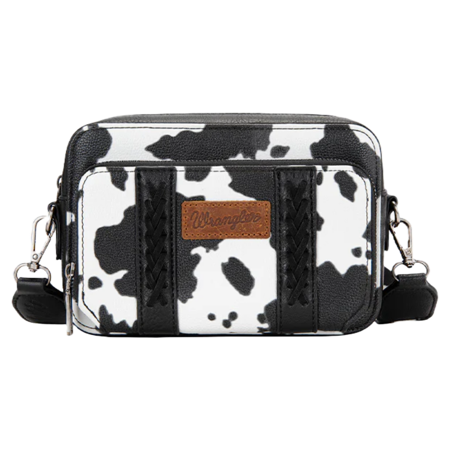 Wrangler Ladies Cow Print With Wallet Compartment Black Crossbody Purse WG133-3003BK