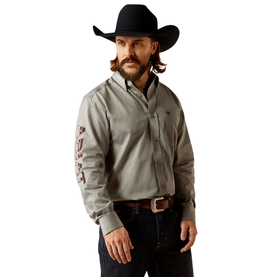 ariat dress shirts Ariat Men's Team Logo Twill Grey Classic Fit Button Down Shirt 1005395