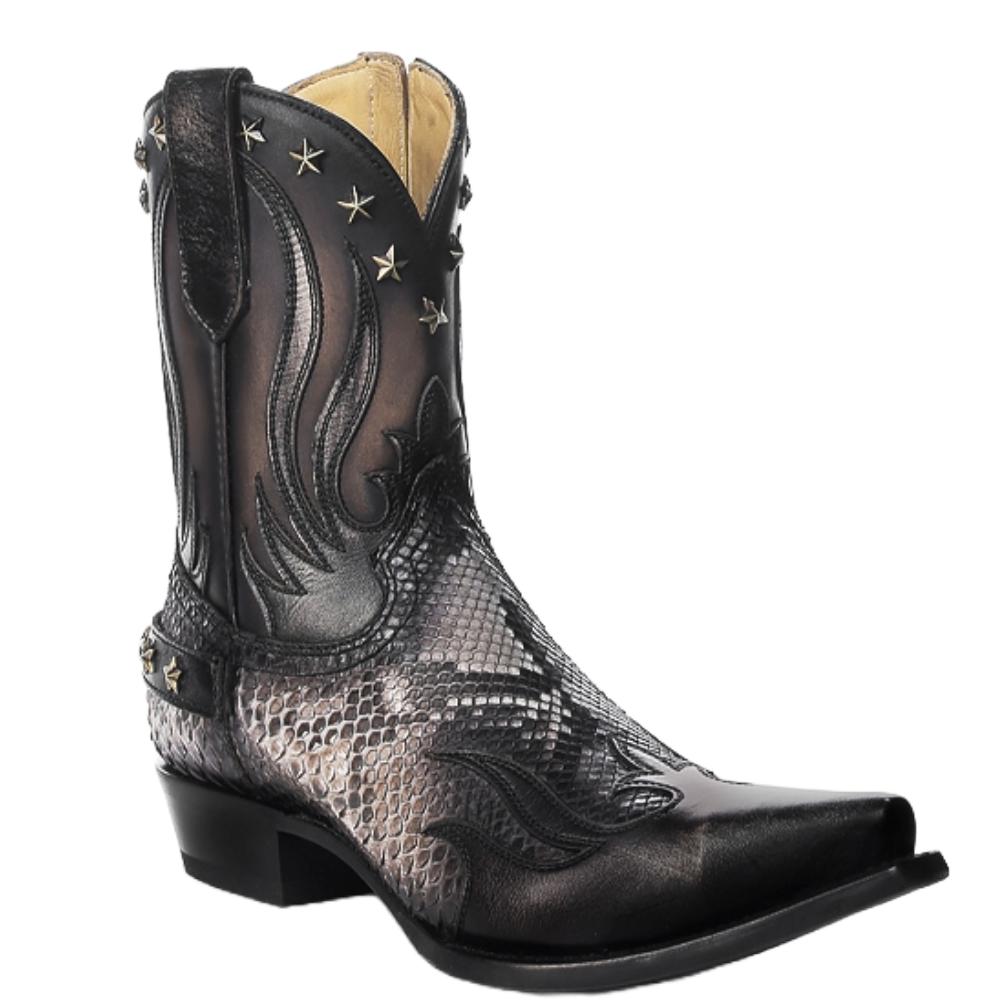 Corral Men's Natural Python Black Wing Tip Snip Toe Boots C4205