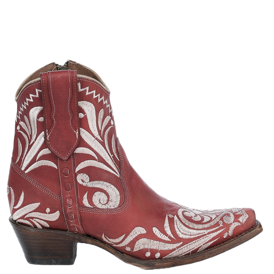 Circle G By Corral Ladies Embroidery Red Snip Toe Booties L6223