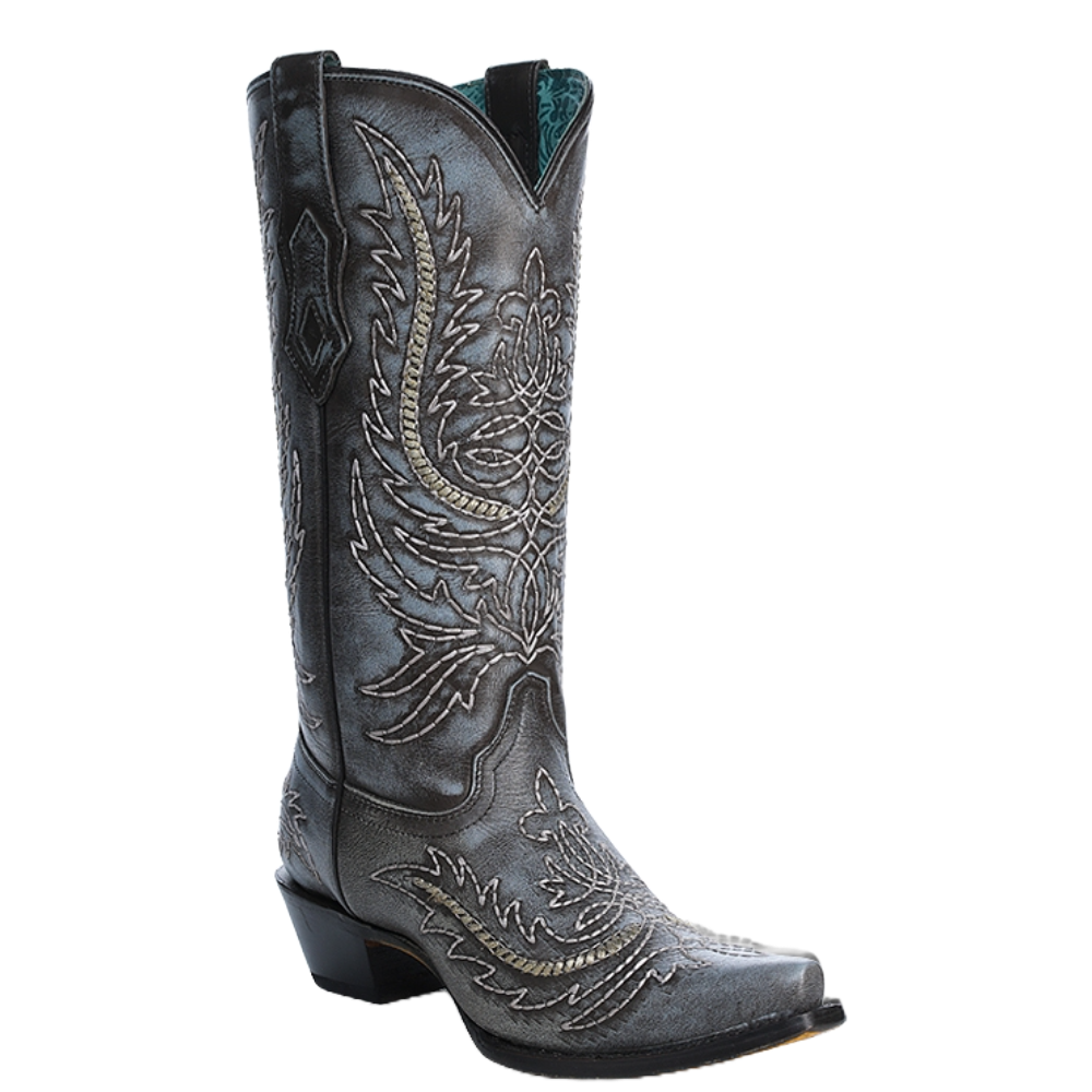 Corral Ladies Dark Blue Embroidered Snip Toe Western Boots A4607