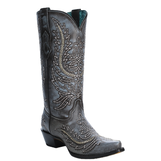 Corral Ladies Dark Blue Embroidered Snip Toe Western Boots A4607