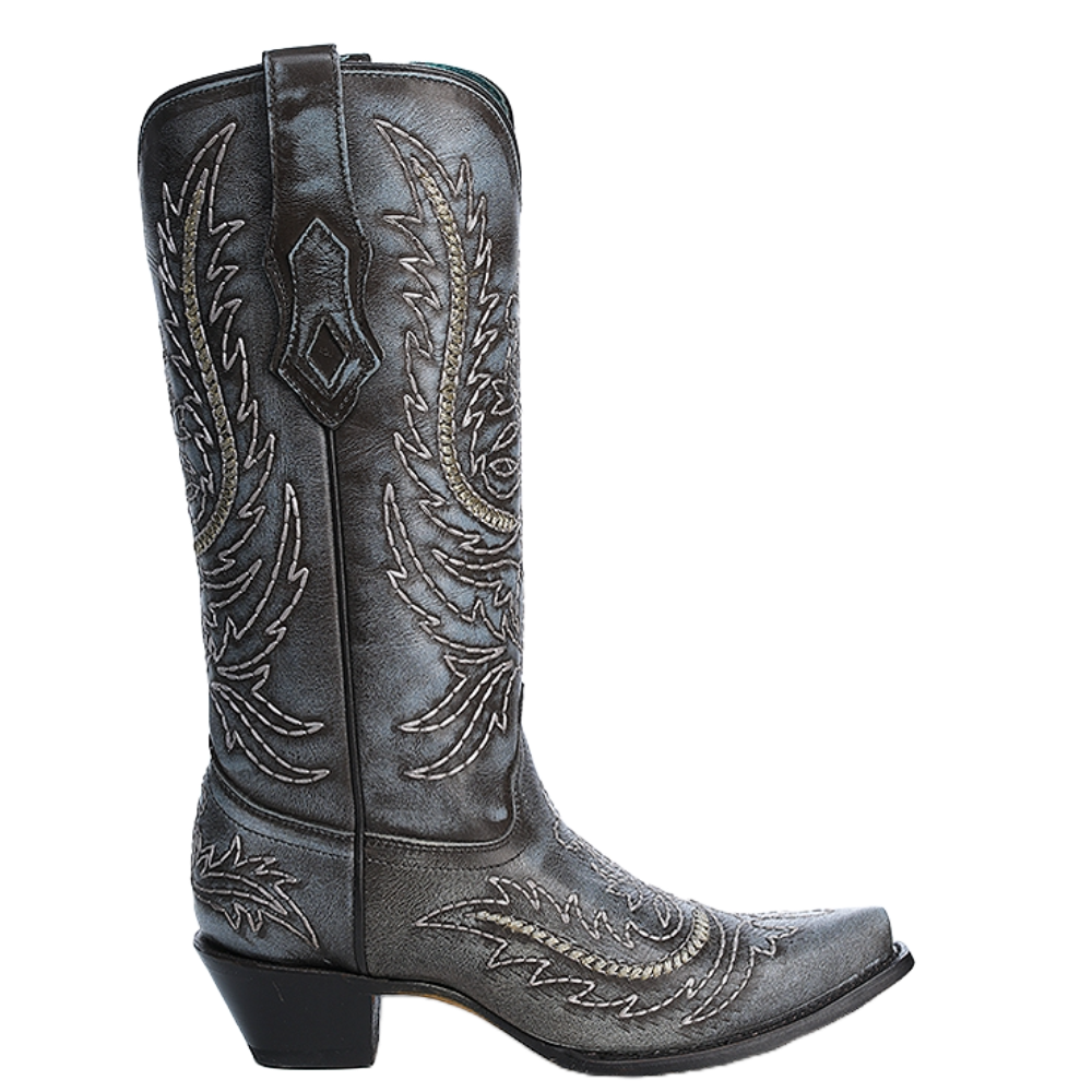 Corral Ladies Dark Blue Embroidered Snip Toe Western Boots A4607