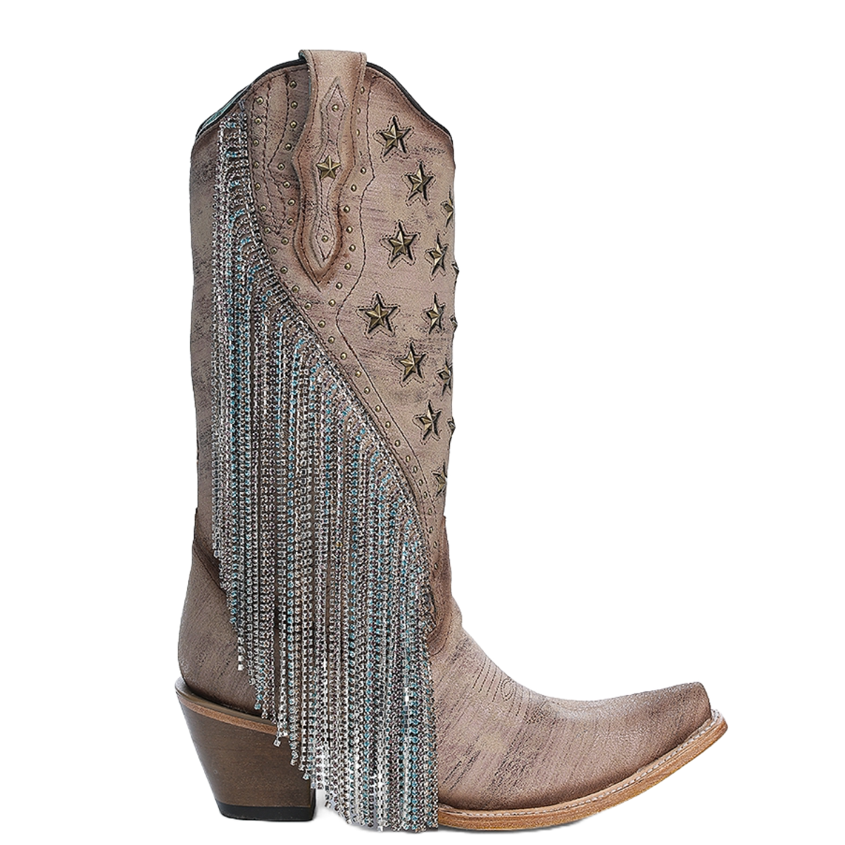 Corral Ladies Brown Embroidery & Star Stud Fringe Western Boots A4625
