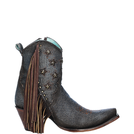 Corral Ladies Denim Inlay Star Studded Fringe Booties A4675