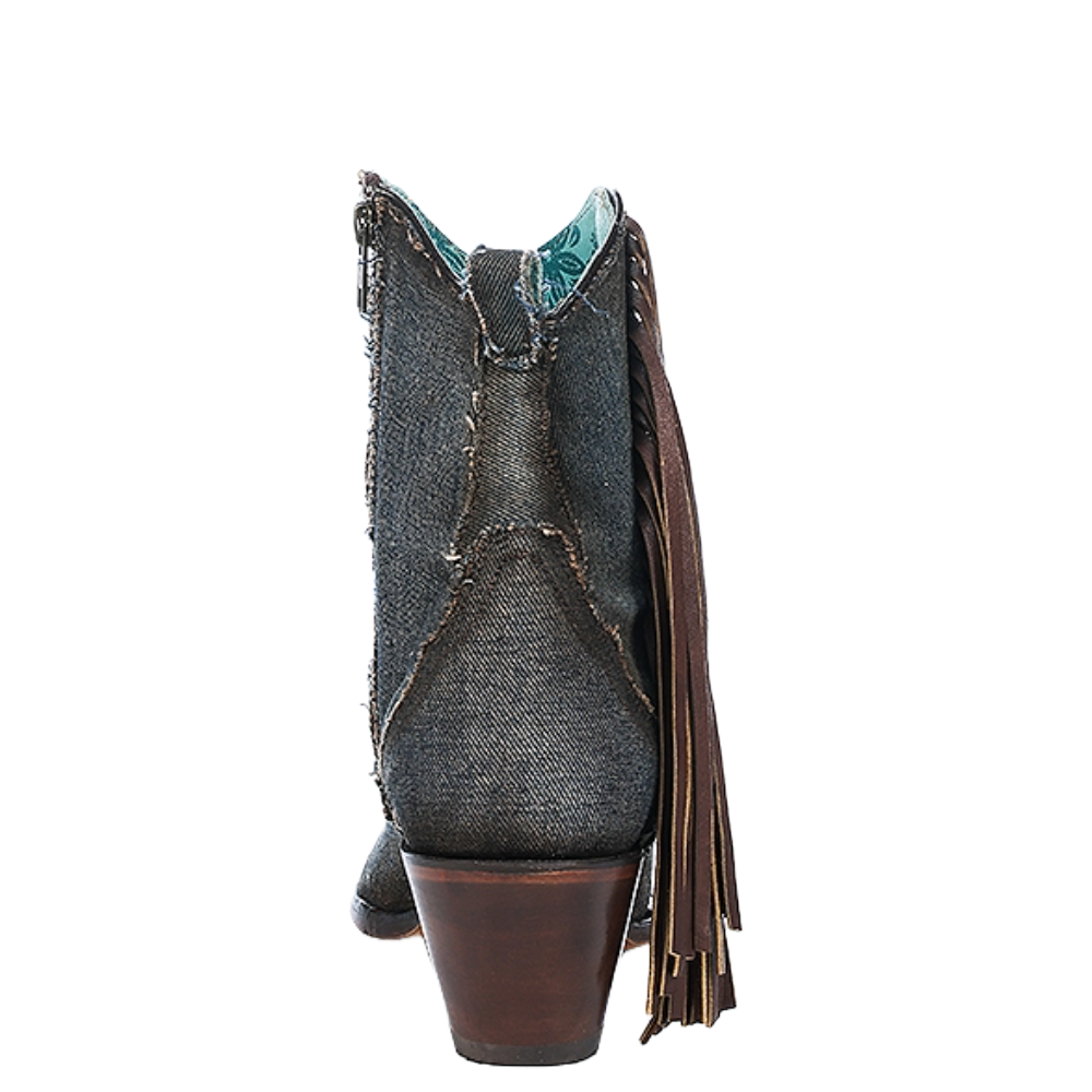 Corral Ladies Denim Inlay Star Studded Fringe Booties A4675