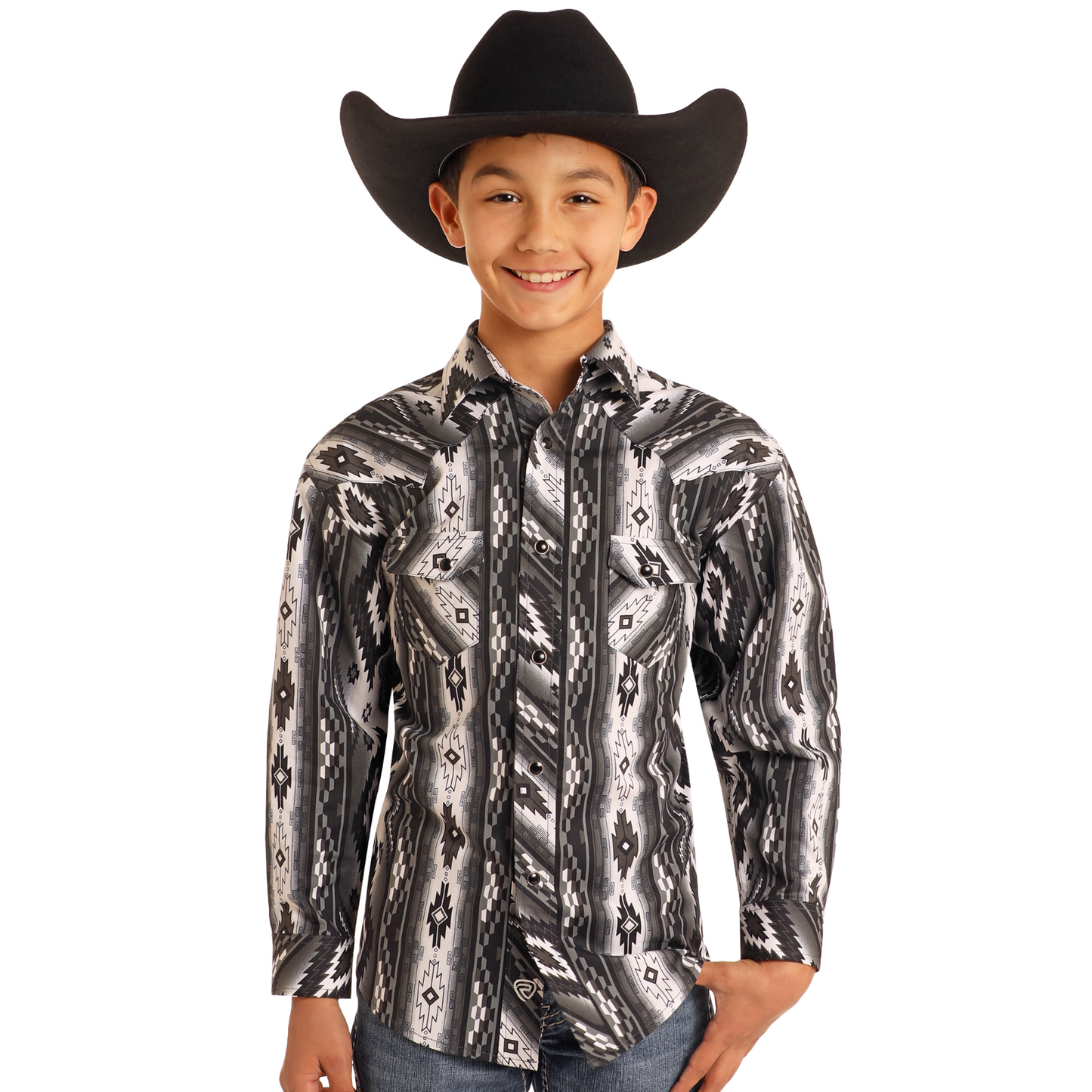 Panhandle Boys Southwestern Graphic Black Snap Down Shirt BBN2S05471