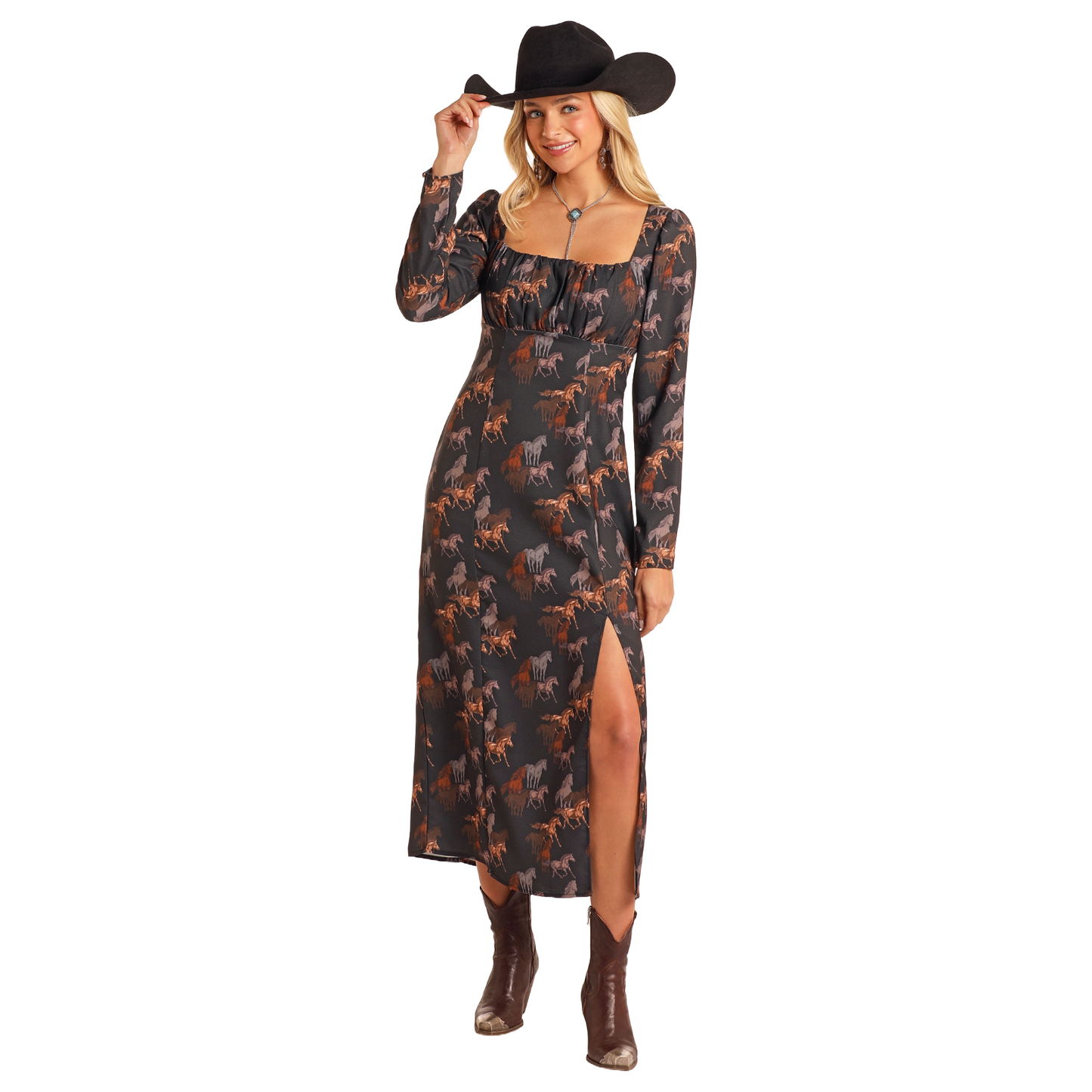 Rock & Roll Denim Ladies Western Horse Graphic Black Dress BWD2R05236