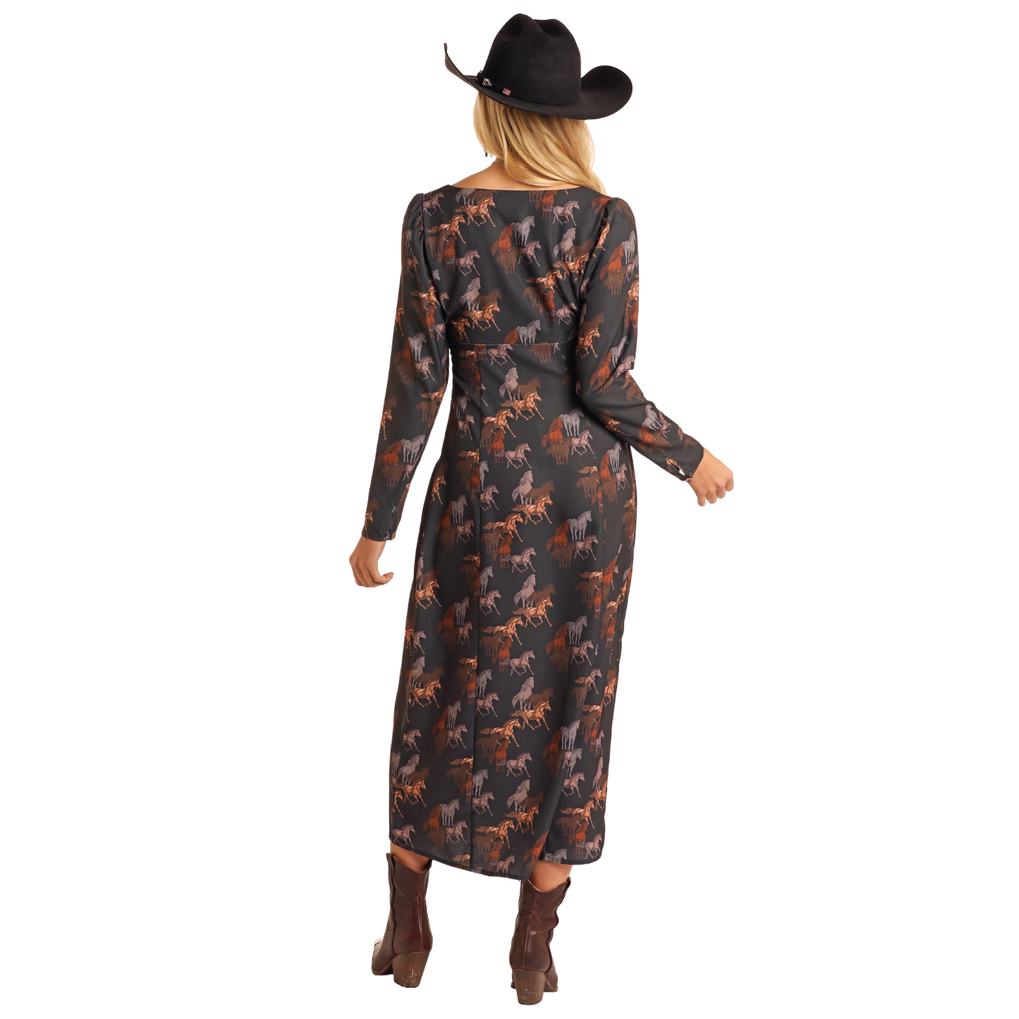 Rock & Roll Denim Ladies Western Horse Graphic Black Dress BWD2R05236