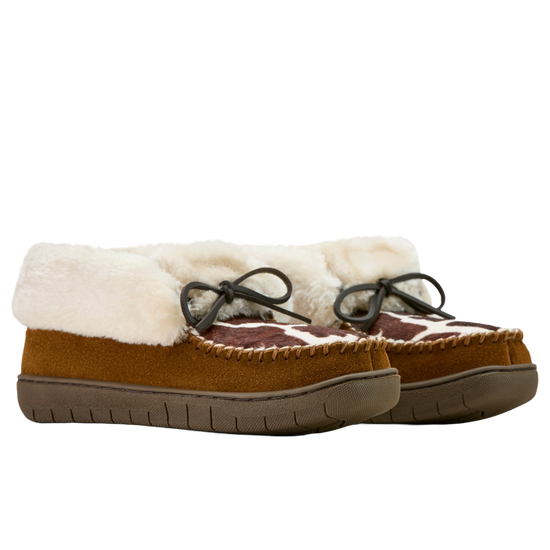 Ariat Ladies Dorothea Western Cow Print Brown Ankle Moccasin Slipper AR4421-220