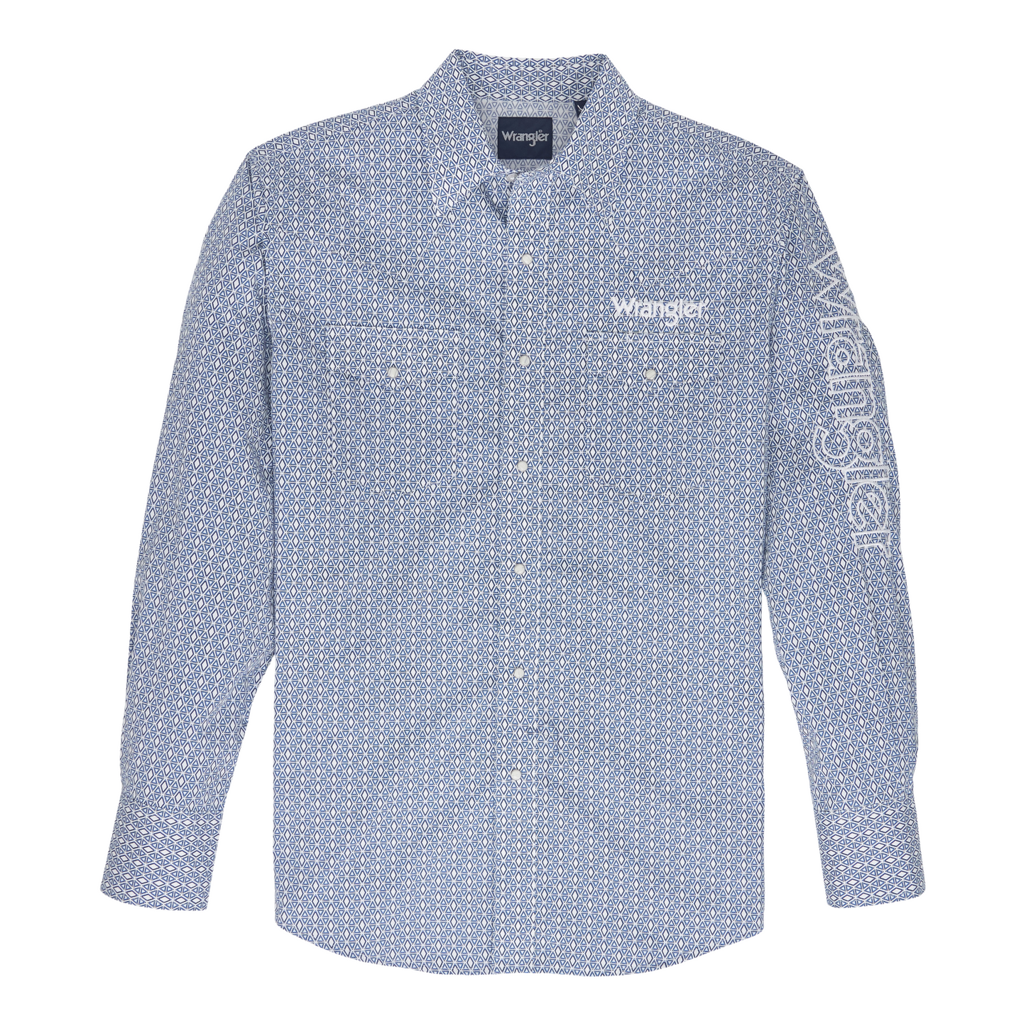 Wrangler Men's Geometric Graphic Blue Button Down Shirt 112352382