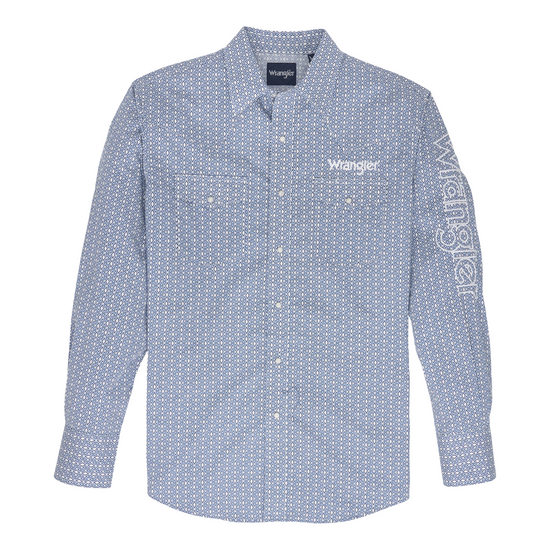 Wrangler Men's Geometric Graphic Blue Button Down Shirt 112352382